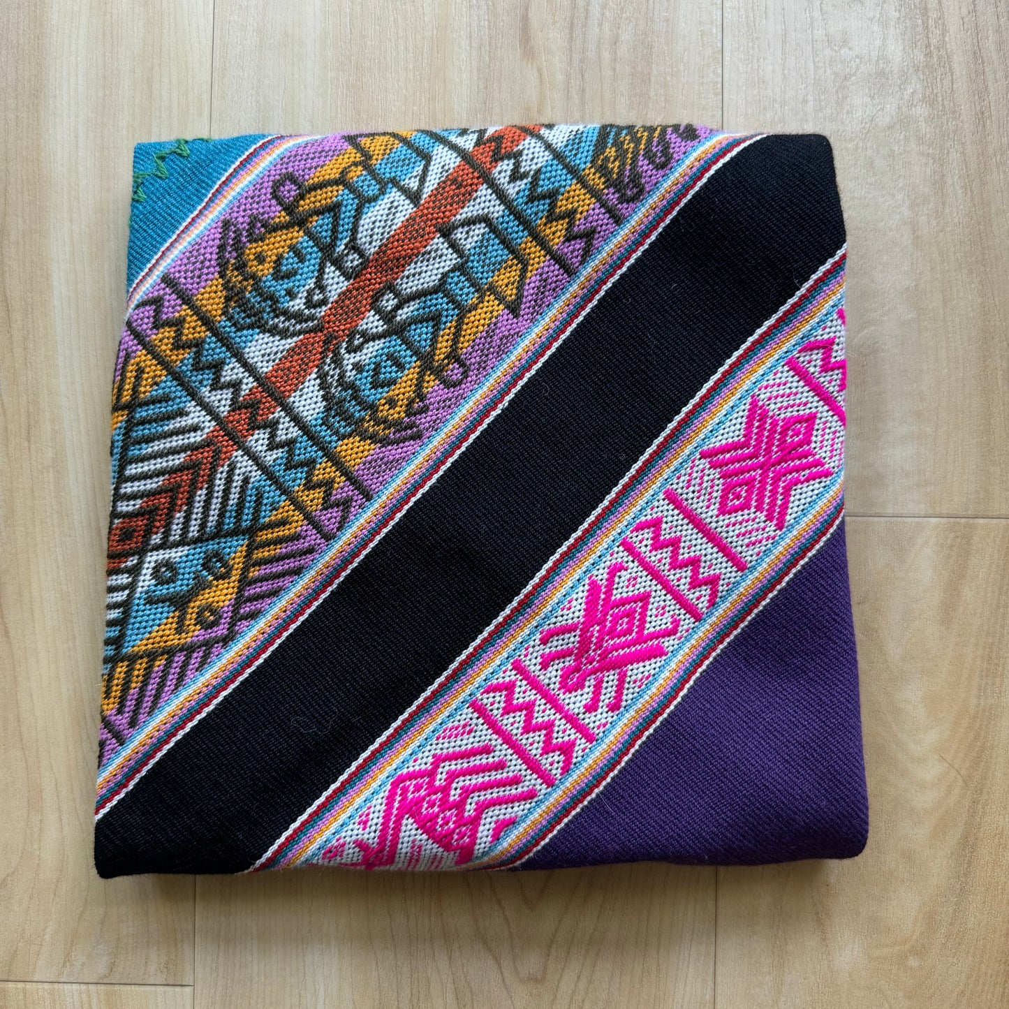 Sacred Mesa cloth folded in a bundle from the High Andes. Hand woven from hand dyed Alpaca wool in a variety of colors. Cloth can be used for your work with the Mesa, Sacred Medicine bundle, and/or as an Altar cloth.