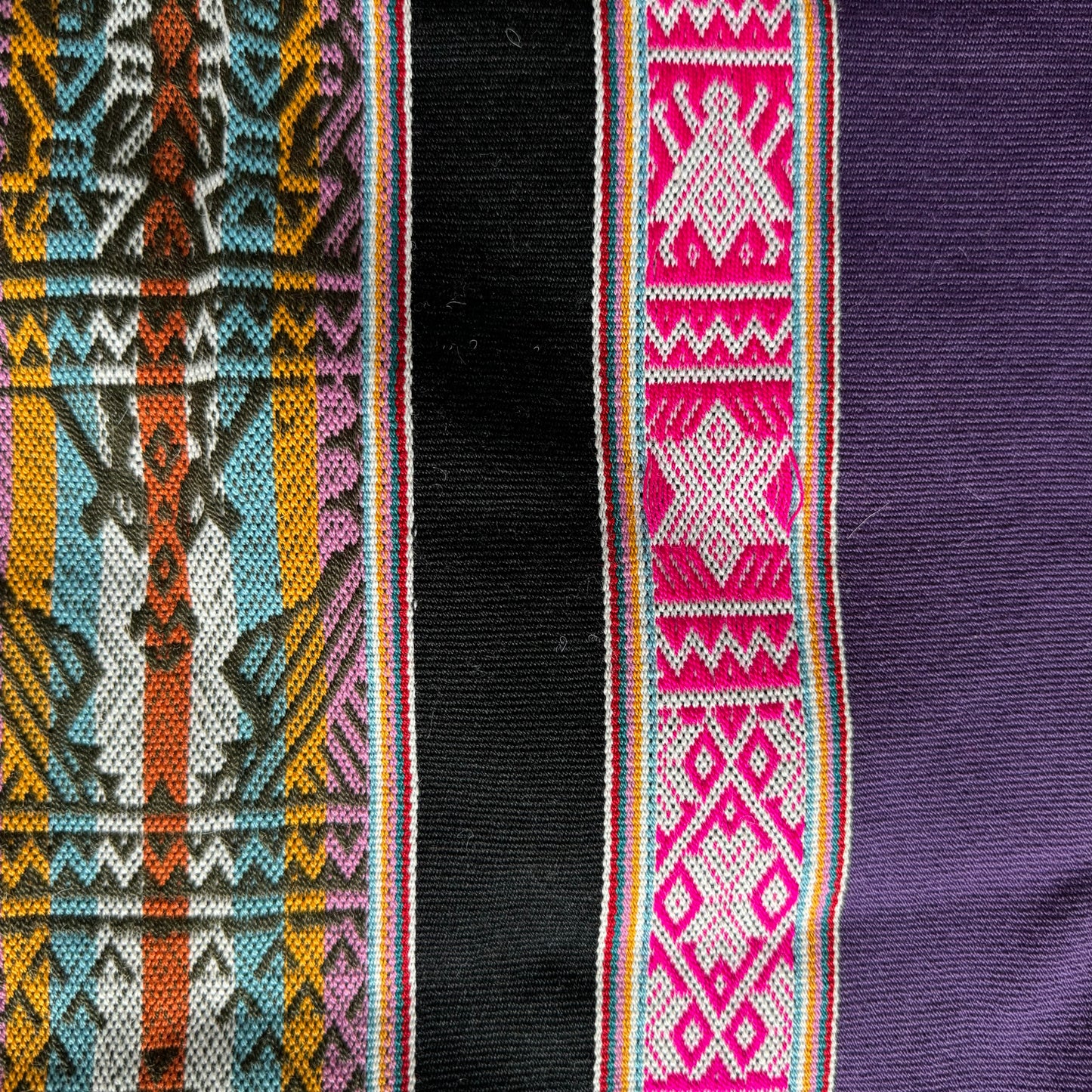 Close up of Sacred Mesa cloth from the High Andes. Hand woven from hand dyed Alpaca wool in a variety of colors. Cloth can be used for your work with the Mesa, Sacred Medicine bundle, and/or as an Altar cloth.