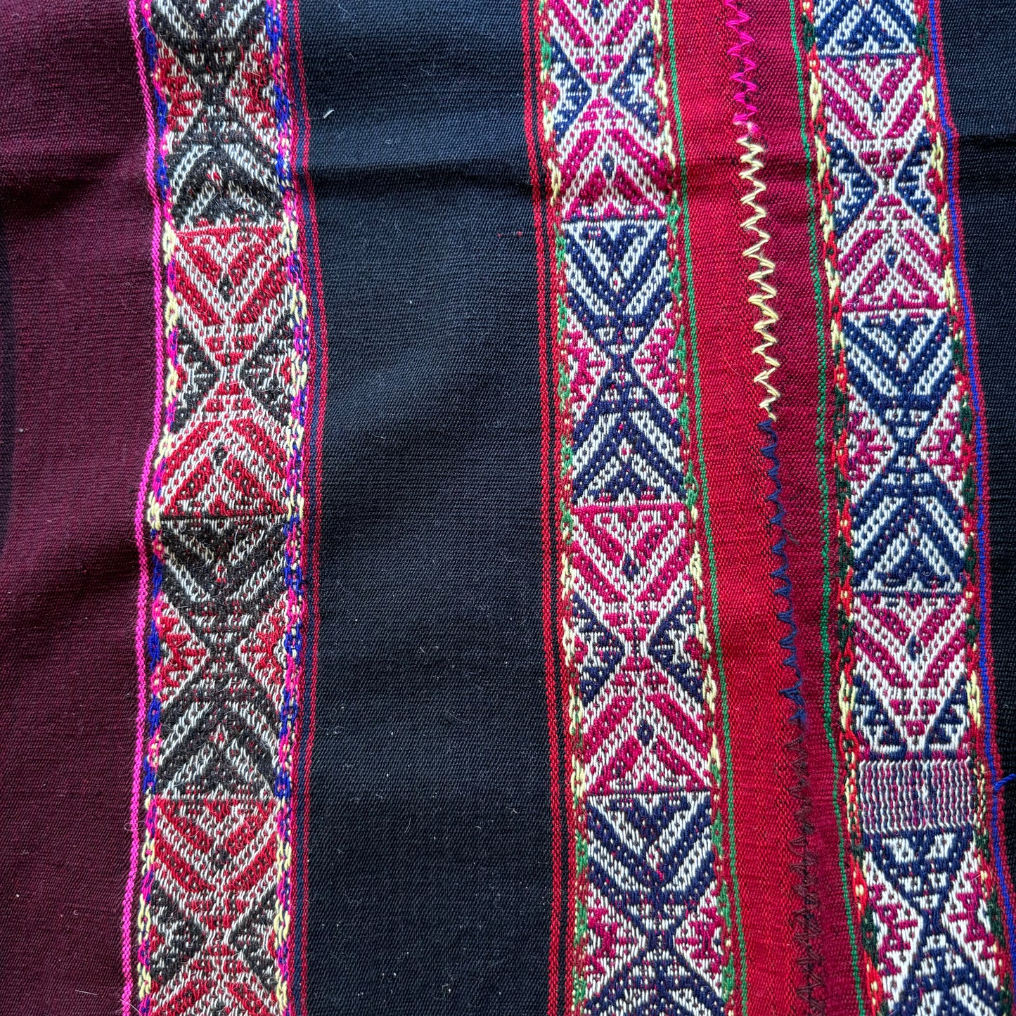 Close up of Sacred Mesa cloth from the High Andes. Hand woven from hand dyed Alpaca wool in a variety of colors. Cloth can be used for your work with the Mesa, Sacred Medicine bundle, and/or as an Altar cloth.
