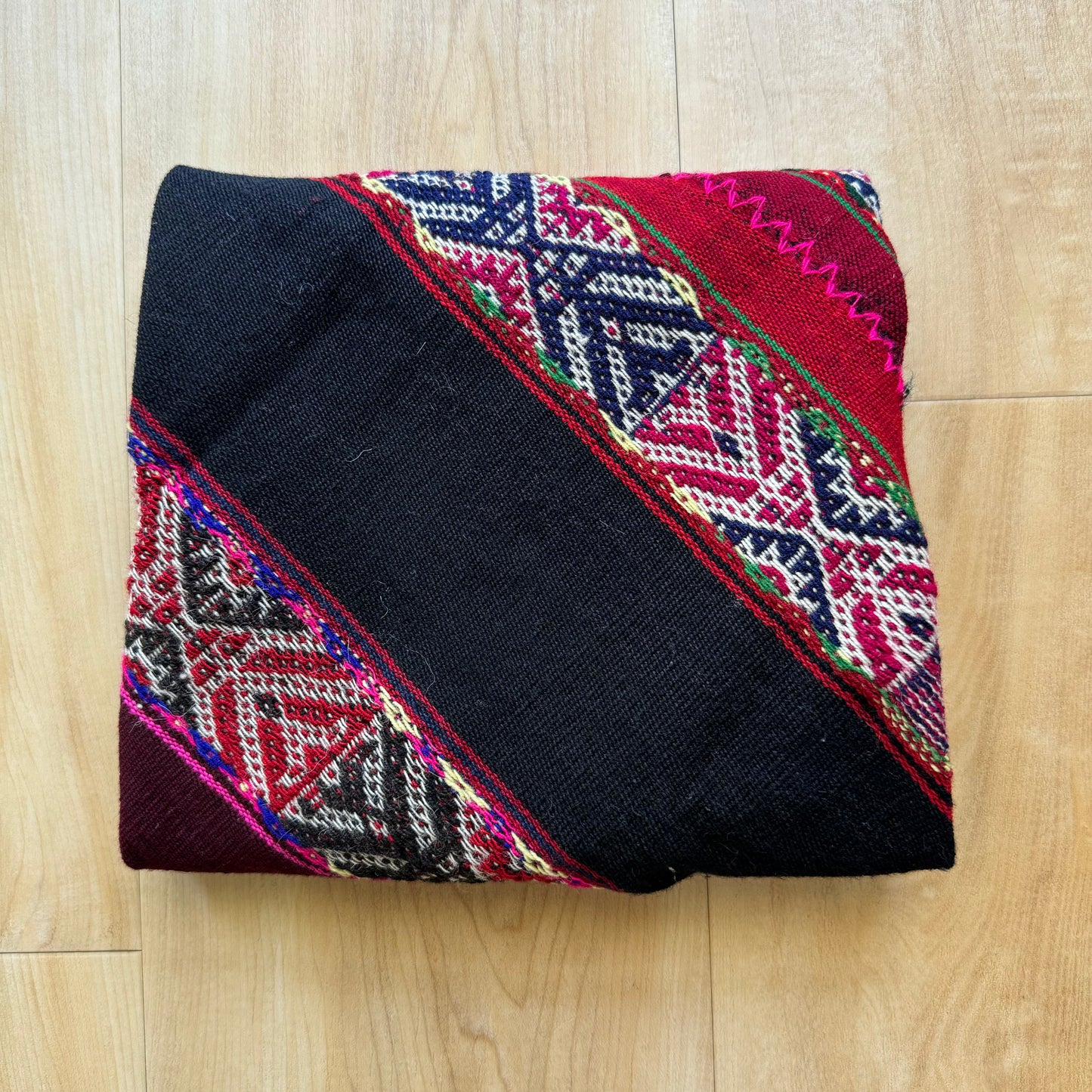 Sacred Mesa cloth folded in a bundle from the High Andes. Hand woven from hand dyed Alpaca wool in a variety of colors. Cloth can be used for your work with the Mesa, Sacred Medicine bundle, and/or as an Altar cloth.