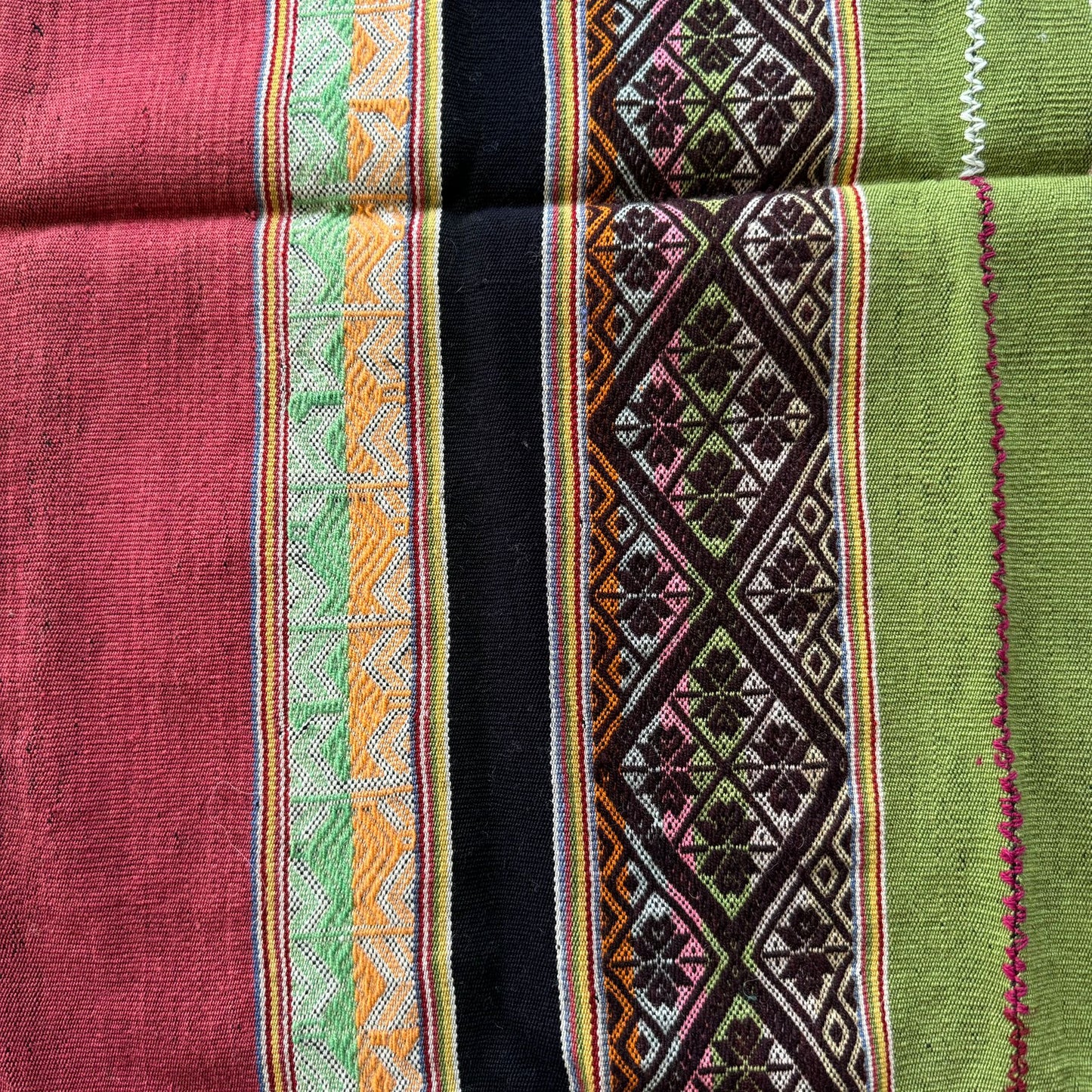 Closeup of Sacred Mesa cloth from the High Andes. Hand woven from hand dyed Alpaca wool in a variety of colors. Cloth can be used for your work with the Mesa, Sacred Medicine bundle, and/or as an Altar cloth.